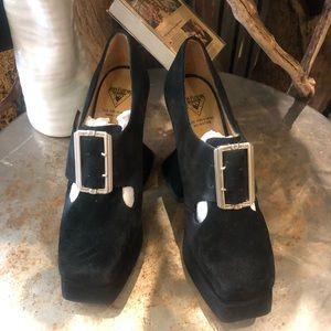 John Fluevog Munster heel in black suede